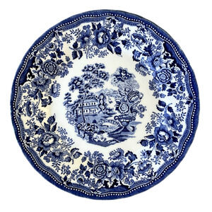 Queens England TONQUIN Porcelain Salad Plates 8in Blue & White Set of 4 NEW